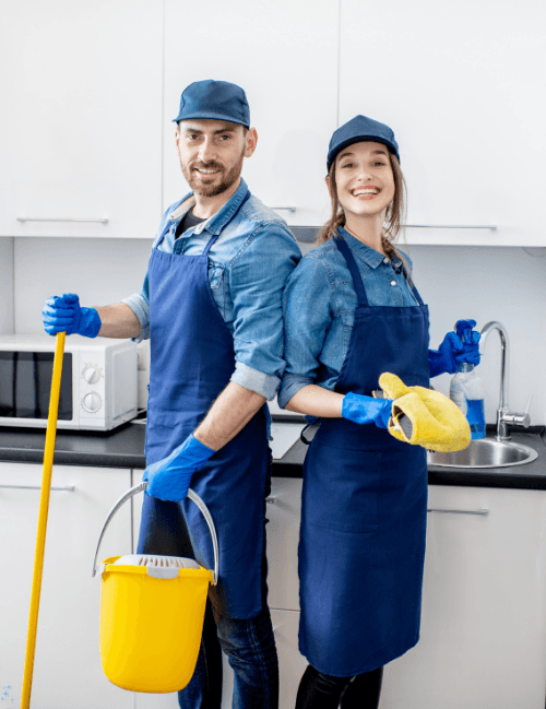 Professional Cleaning Services in Perth Cleaning staff with mop and gloves, ready for work in Perth office