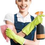 Female carpet cleaner in Perth holding equipment