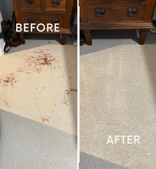 Before and after carpet cleaning Carine Perth – stained carpet restored.